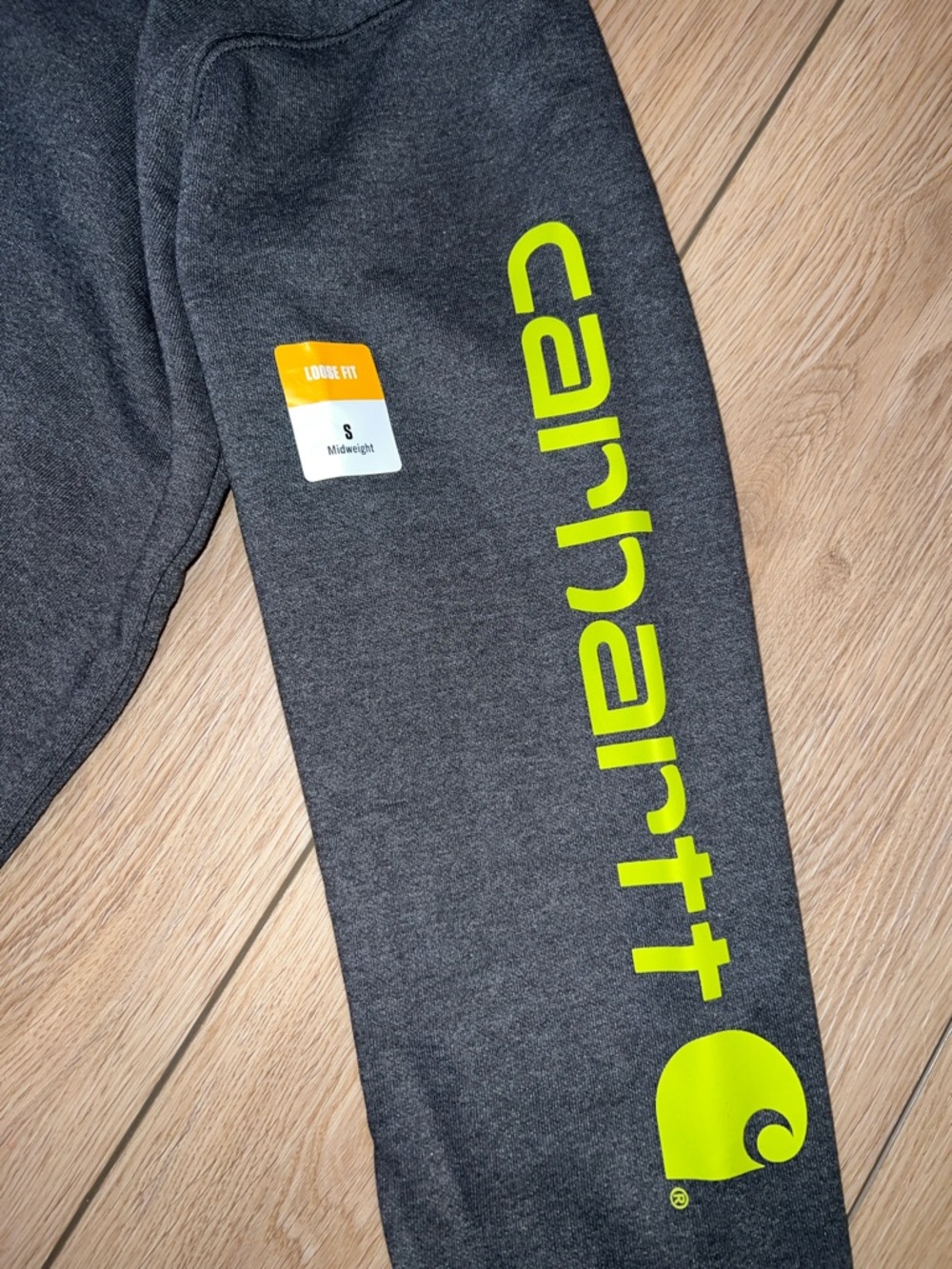 Carhartt Men’s Charcoal Hoodie with Neon Sleeve Logo - Picture 12 of 16